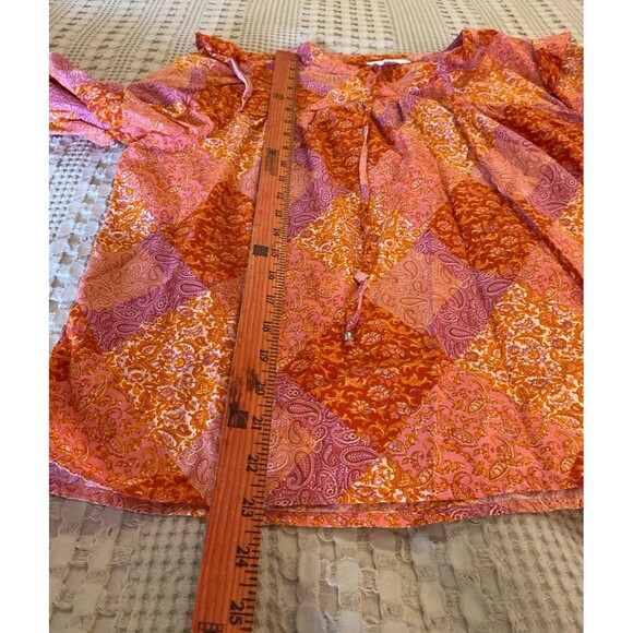 Time and Tru Blouse Plus Sz XL Pink Orange Paisley Boho Peasant Top Cottagecore - Picture 9 of 9